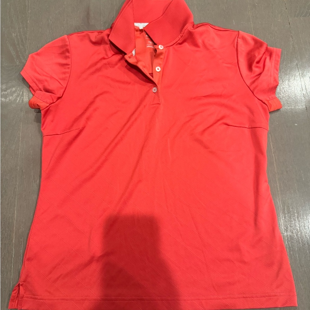Adidas Red Golf Polo Shirt with Puff Sleeves